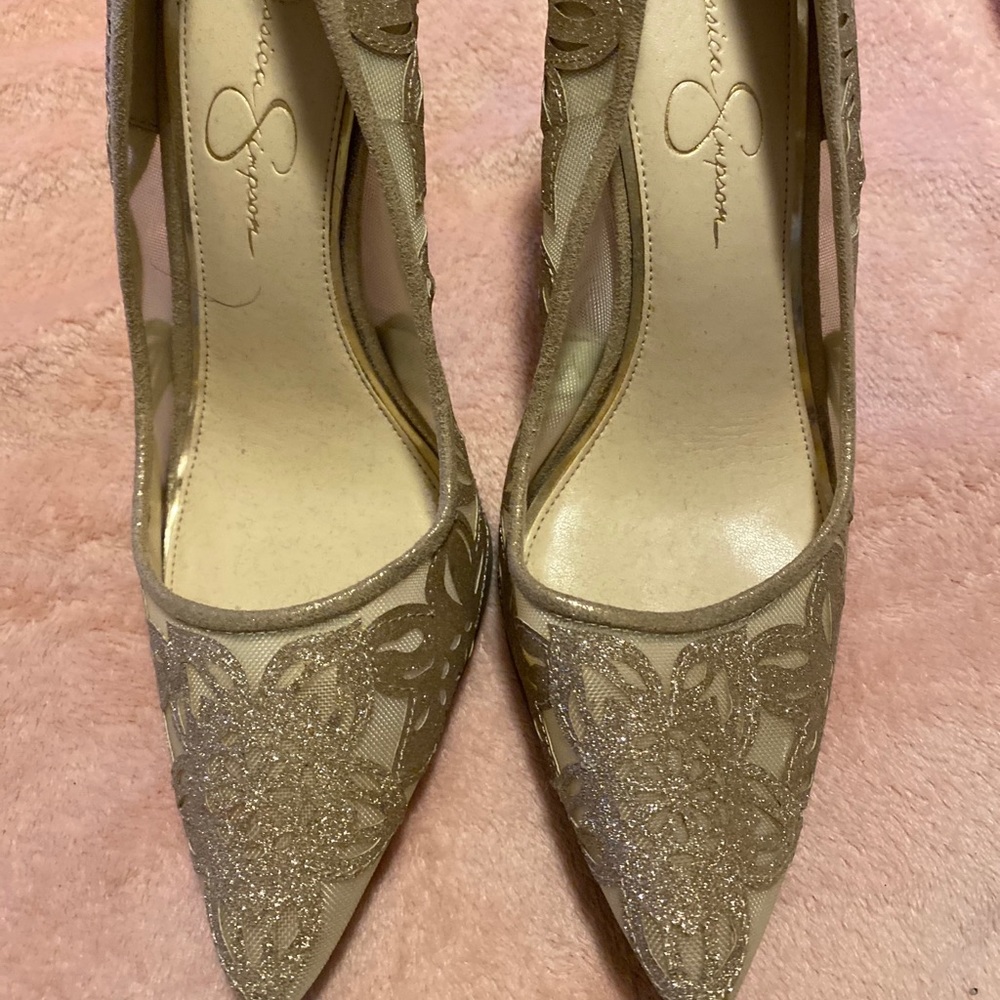 Jessica Simpson gold heels
